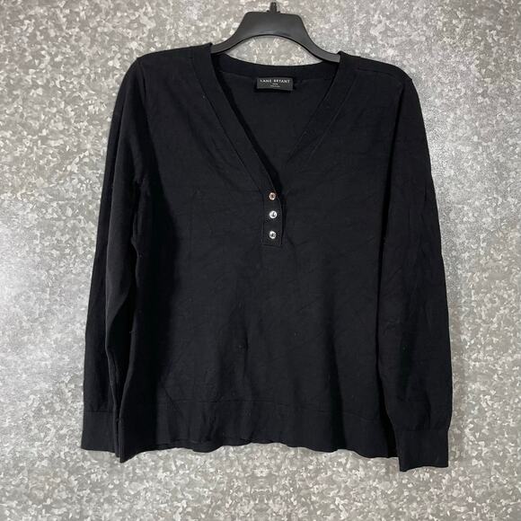 Lane Bryant Black Minimalist V-Neck Sweater - Size 22/24 - Women's Plus Size Top - Picture 1 of 7